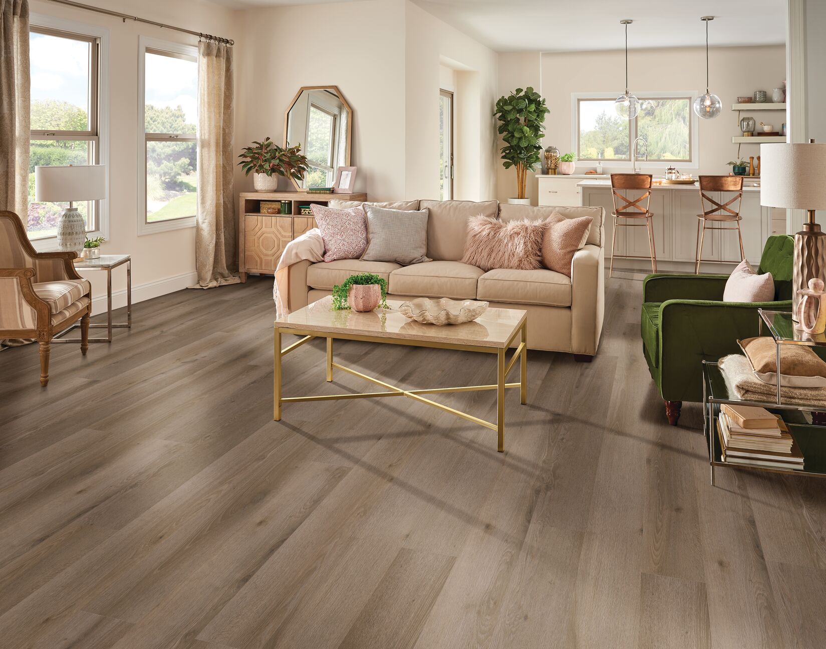 Rigid core flooring installed in a living room